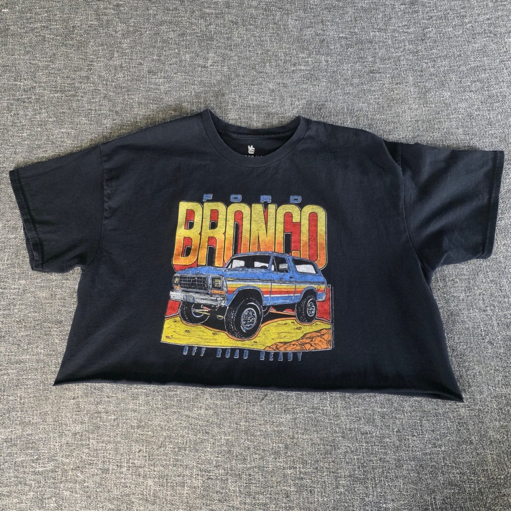 Junk Food Ford Bronco 79 T Shirt M Black Off Road Graphic Raw Hem Crop Tee